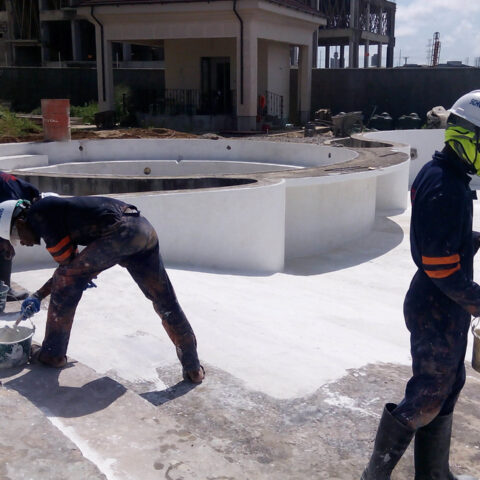 Zhongtian Construction Company, Waterproofing of Water Fountain and Supply of Admixture for Concrete Waterproofing of Retaining Walls.